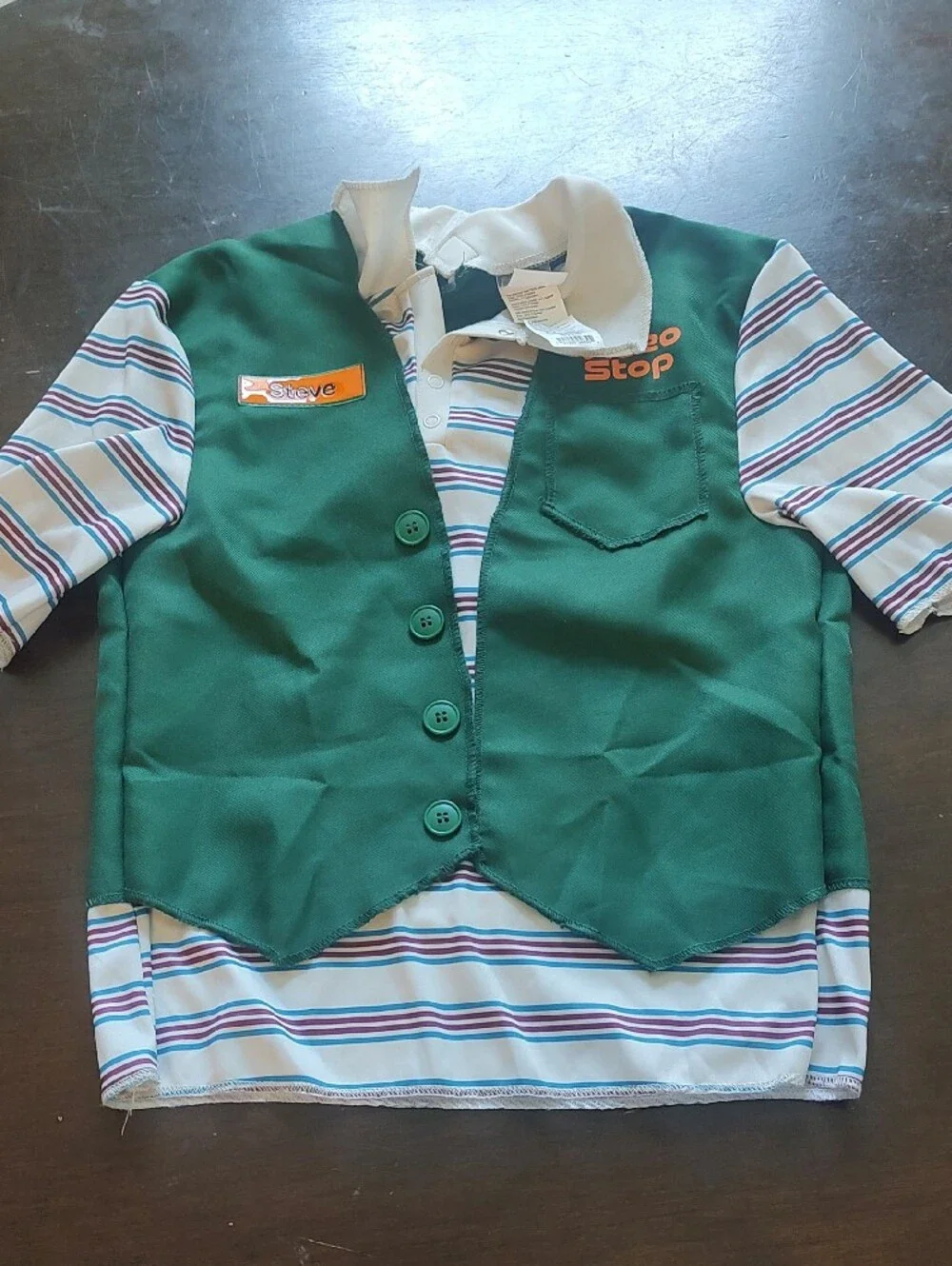 Jerzees Stranger Things Steve Green Vest with Blue Striped Shirt Accent